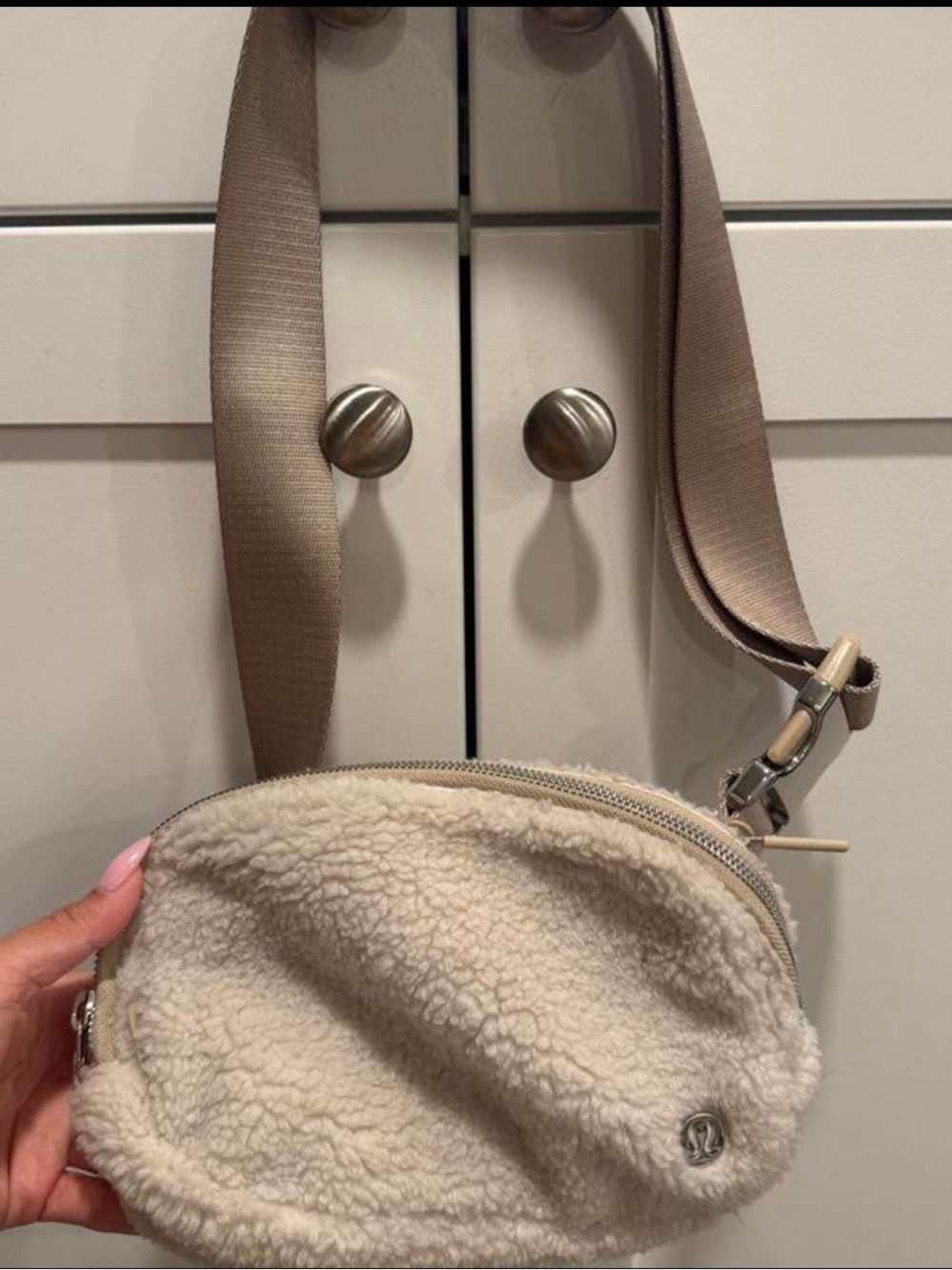 lululemon athletica Cream Sherpa Crossbody with Taupe Strap